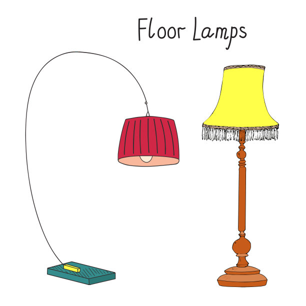 带有铭文的落地灯向量集。手绘素描图片下载