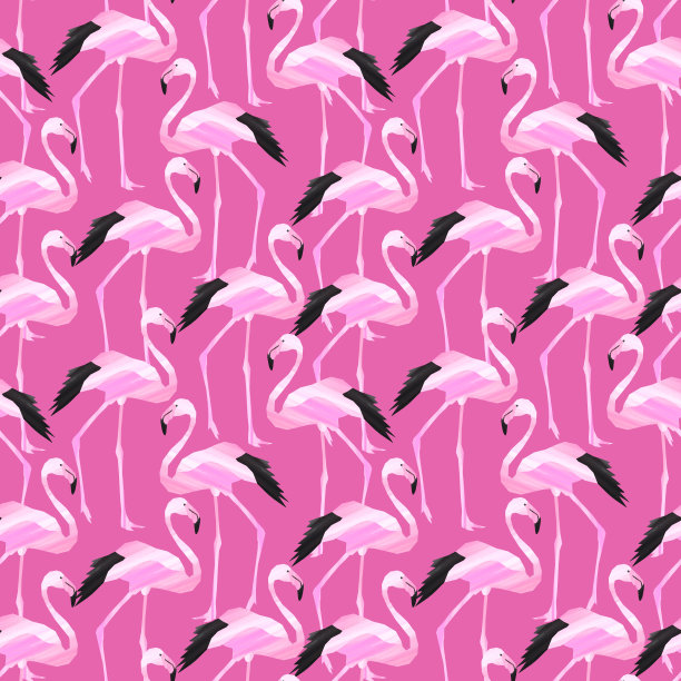剪纸风格的粉红色火烈鸟无缝插图图片下载