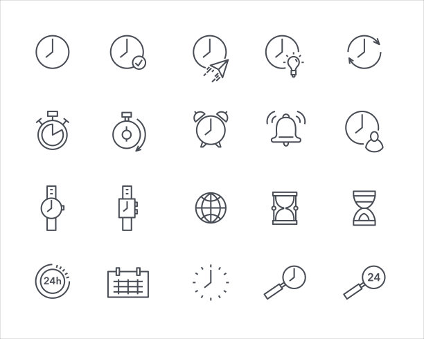 时间瘦轮廓图标矢量集模板图片下载