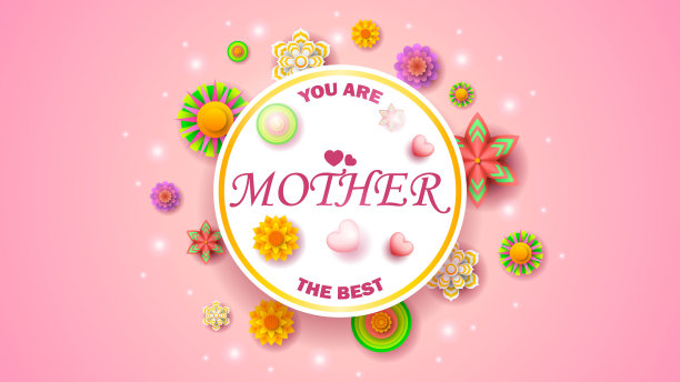 母亲节快乐的心花背景母亲节假期矢量设计风格阴影图片下载