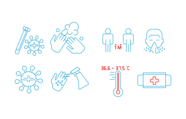 媒介感冒和流感预防图标covid-19图片下载