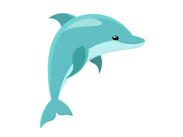 站在海豚的插图。蓝色的海豚跳起来。矢量插图，孤立，在白色背景上。图片下载