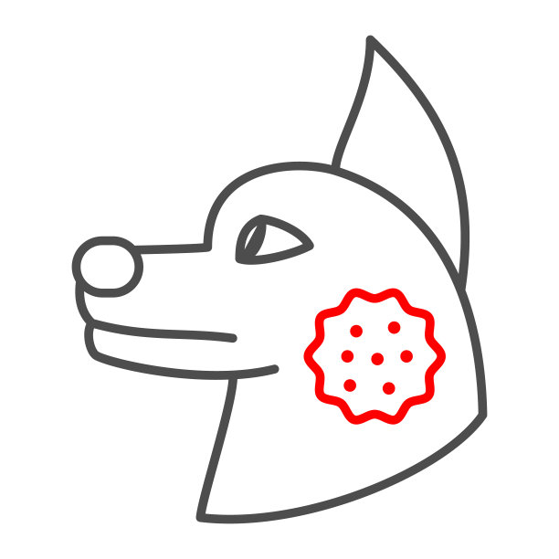 Demodectic mange在狗细线图标，疾病的宠物概念，皮肤病在狗标志上的白色背景，宠物与皮肤病图标在轮廓风格的移动和web。矢量图形。图片下载