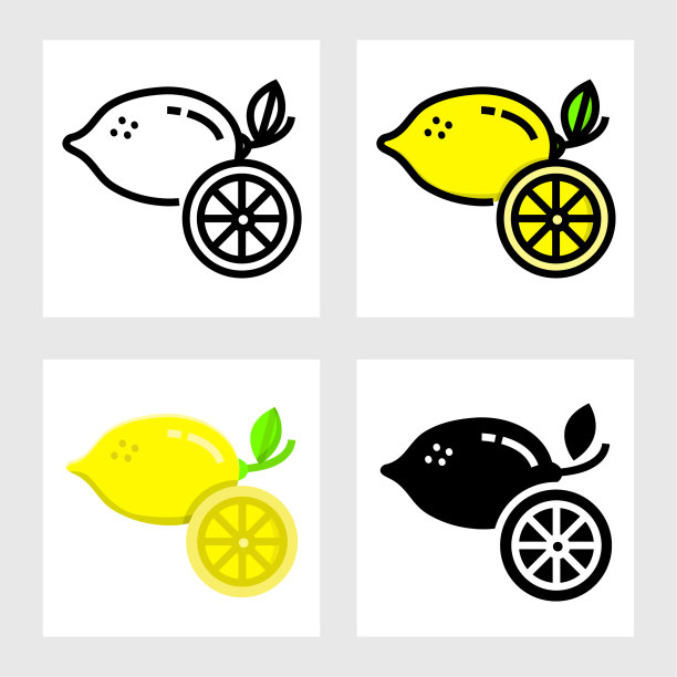 柠檬图标矢量设计在填充，细线，轮廓和扁平的风格。图片下载