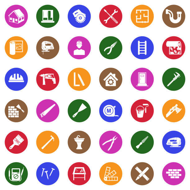 家里修理图标。圆形的白色平面设计。矢量插图。图片下载