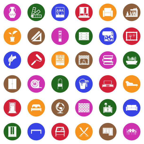 家居装饰图标。圆形的白色平面设计。矢量插图。图片下载