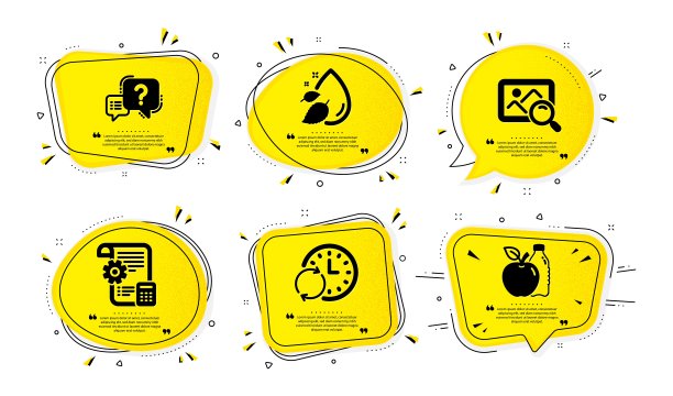 搜索照片，设置蓝图和水滴图标设置。问号，更新时间和苹果标志。向量图片下载
