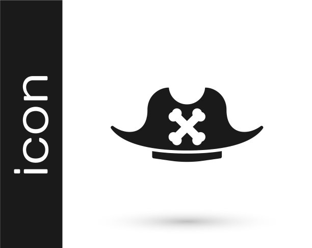 黑色海盗帽图标孤立的白色背景图片下载