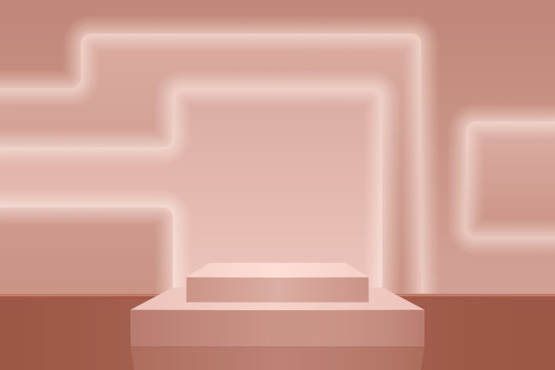 广告展示的基座。两个层次的场景为展览。霓虹灯的抽象背景。产品平台与反思。向量,现实主义。图片下载