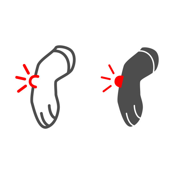 疼痛的狗腿线和固体图标，疾病的宠物概念，脓肿在狗标志上的白色背景，宠物与受伤的腿图标轮廓风格的移动概念和网页设计。矢量图形。图片下载