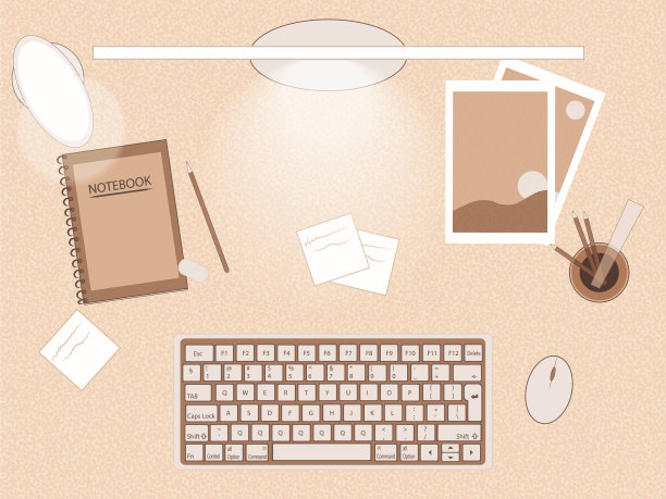 工作空间向量在棕色色调。桌面背景。电脑桌向量图片下载