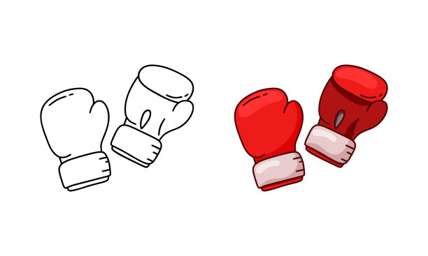 拳击手套涂鸦图标。线性和彩色版本图片下载
