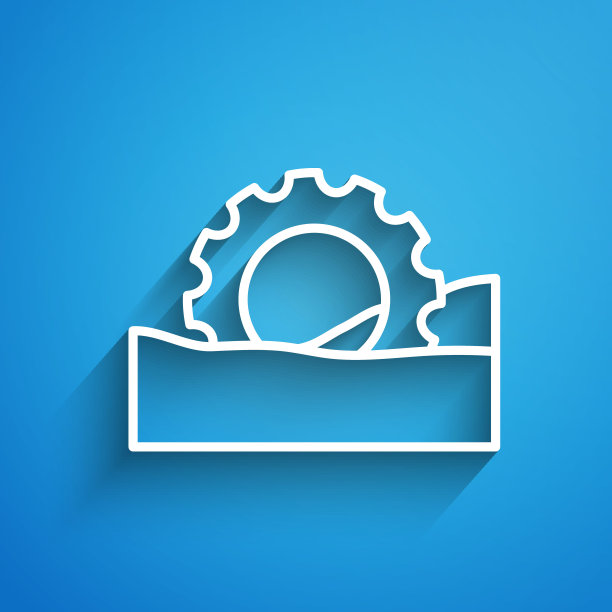 白线摩天轮图标孤立在蓝色背景。游乐园。儿童娱乐游乐场、游憩公园。长长的阴影。向量图片下载