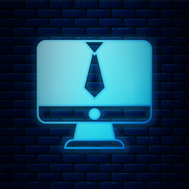 霓虹灯视频聊天会议图标孤立在砖墙的背景上。在线会议工作在家。远程项目管理。向量图片下载