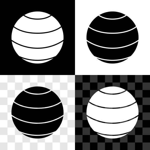 设置健身球图标隔离在黑色和白色，透明的背景。健身房的球。向量图片下载