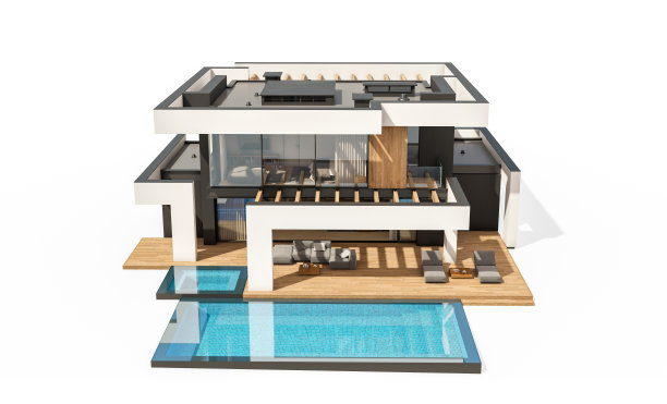 现代舒适的房子在豪华风格的3d渲染孤立在白色图片下载