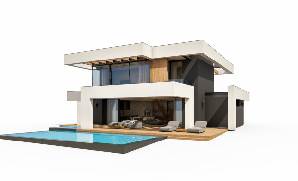 现代舒适的房子在豪华风格的3d渲染孤立在白色图片下载