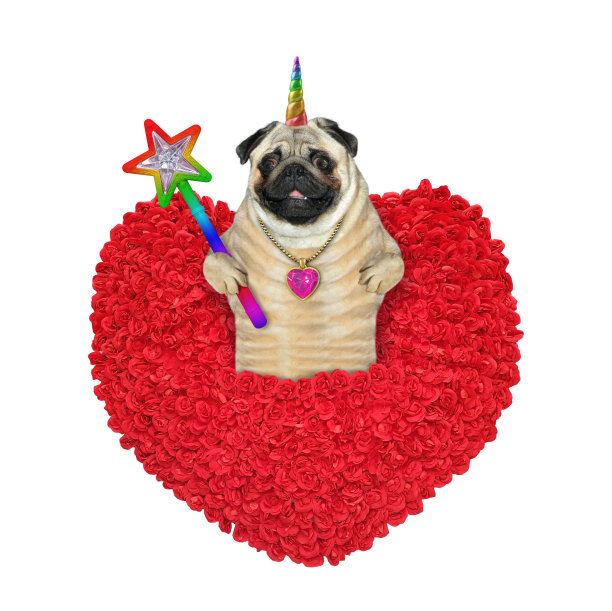 帕格独角兽的心从红玫瑰图片下载