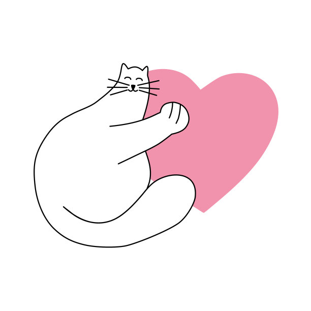 黑白速写一个有趣的胖懒白猫和心图片下载