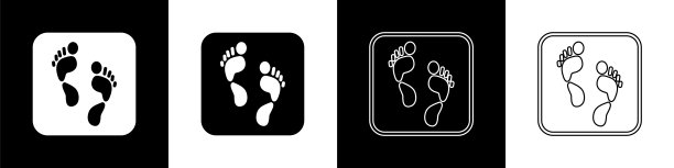 将人类足迹图标隔离在黑白背景上。人类的足迹。向量图片下载