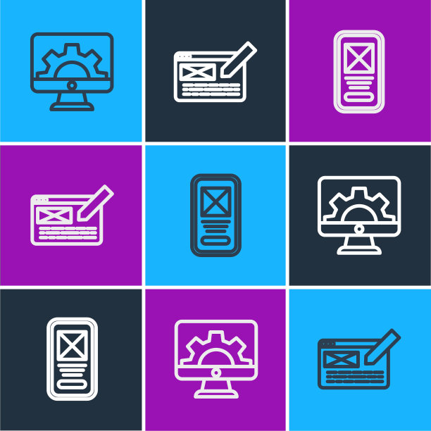 设置线Web开发，UI或UX设计和图标。向量图片下载