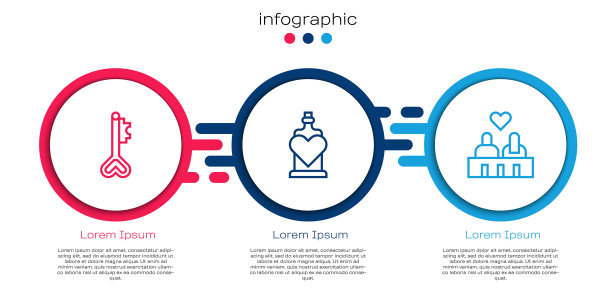 设线键心形，瓶子与爱情药水和夫妇。业务信息模板。向量图片下载