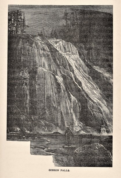 美国怀俄明州黄石国家公园的长臂猿瀑布，1886年图片下载