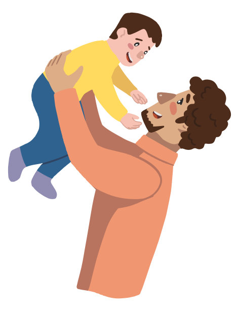 快乐的父亲和孩子。一个男人和他的儿子玩。手绘矢量插图为父亲节。彩色卡通剪贴画孤立在白色。简单的设计元素，印刷，装饰，卡片，贴纸。图片下载