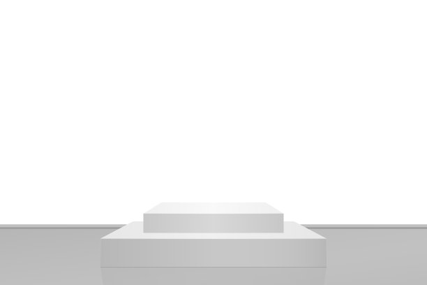 产品领奖台矩形形状上的白色背景。极简场景从两个层面与反思结合为广告展示、博物馆展览。向量,现实主义。图片下载