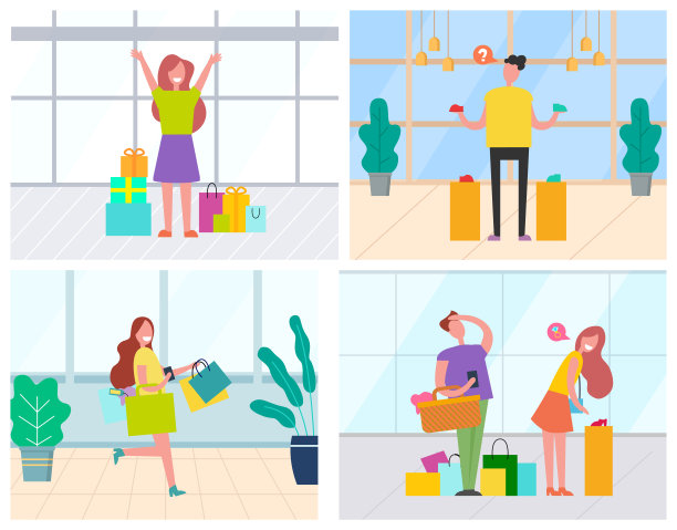 快乐的顾客女人在商店市场购物图片下载