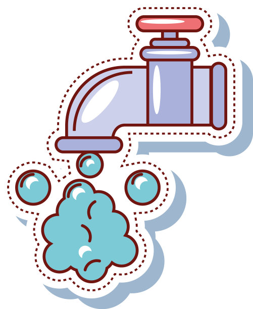 水龙头和水滴干净的贴纸图标图片下载