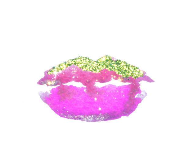 粉色水彩女人的嘴唇与金色闪着怀旧的色彩图片下载