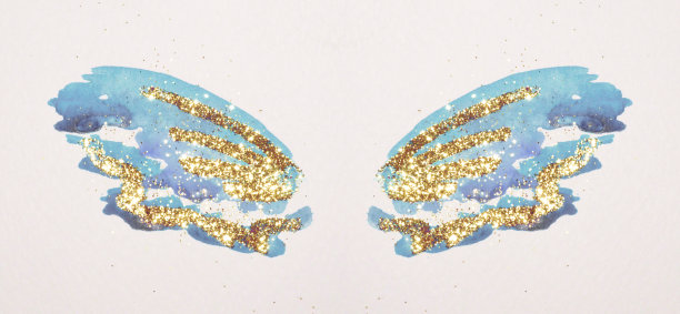金色的闪光在抽象的蓝色水彩翅膀怀旧的颜色图片下载