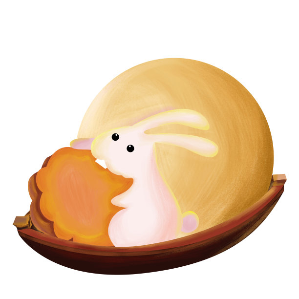 元素手绘中秋兔子月饼图片下载