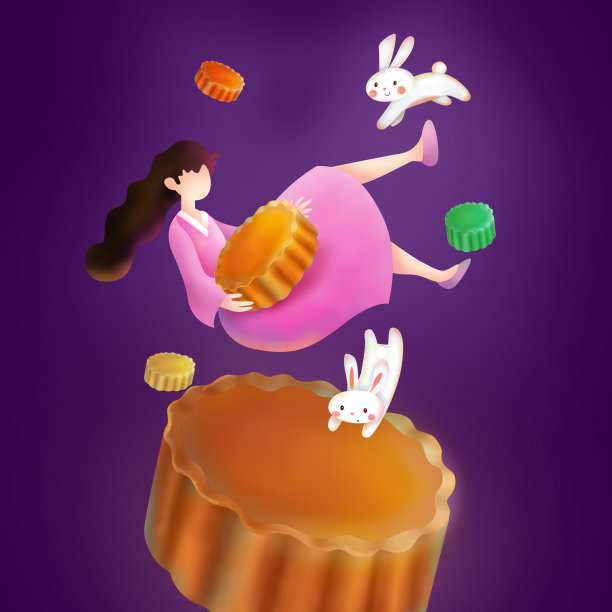 元素中秋嫦娥抱月饼图片下载