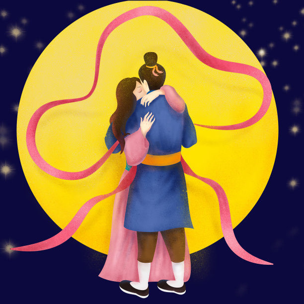 元素七夕牛郎织女相拥素材图片