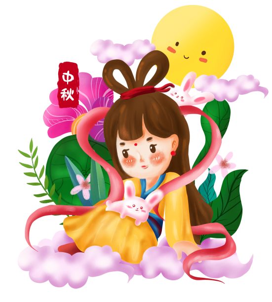 元素创意中秋可爱嫦娥插画图片下载