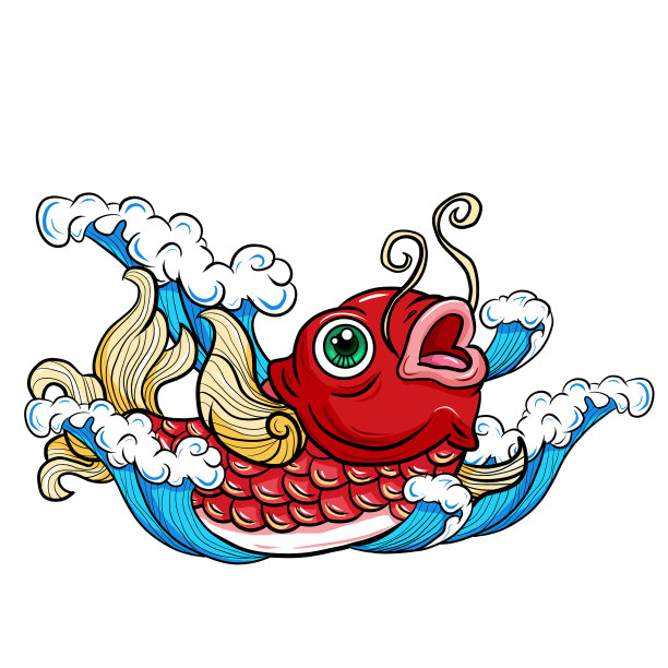 元素手绘年画锦鲤图片下载