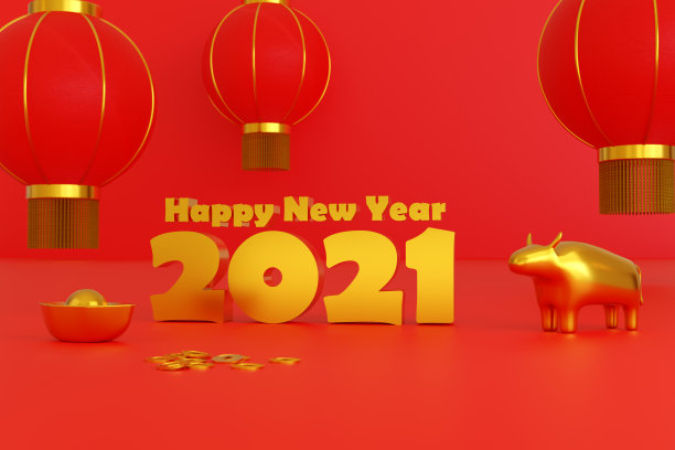 暗示2021年中国新年的装饰。岁次(牛年)。图片下载