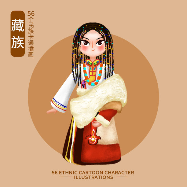 元素56个民族人物插画-羌族 藏族图片下载
