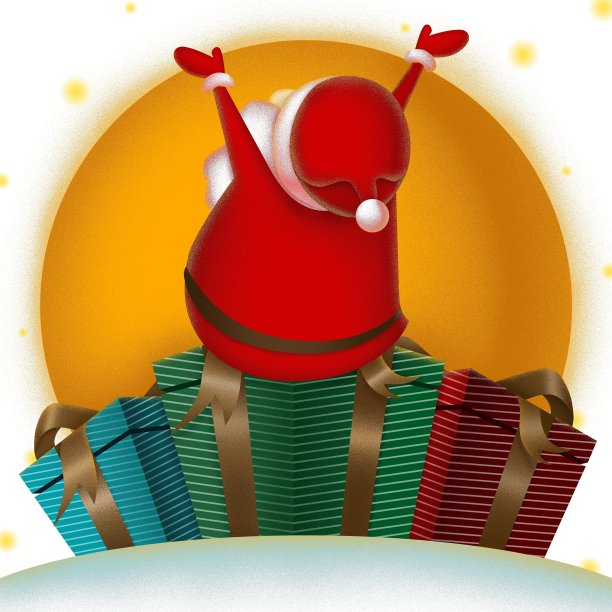 原创坐在礼物上的圣诞老人卡通,插画图片下载