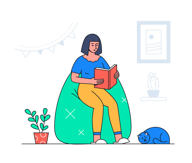 女性阅读-现代平面设计风格图片下载