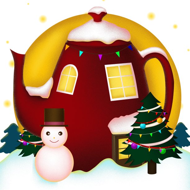 原创圣诞茶壶房子卡通,插画图片下载