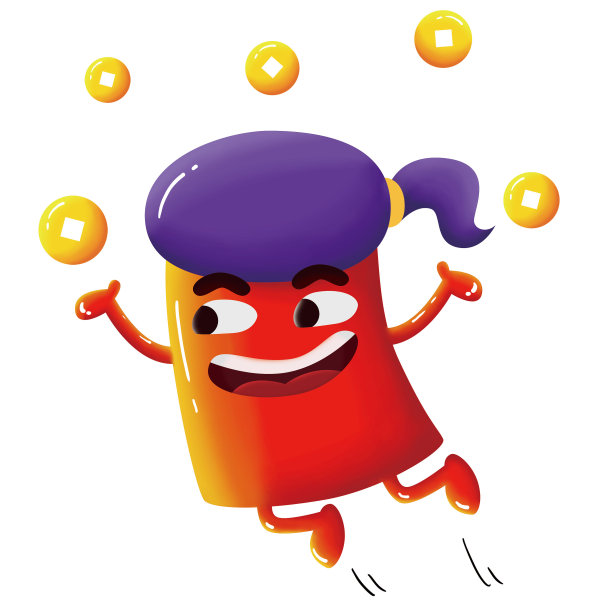 手绘跳跳撒金币红包素材图片