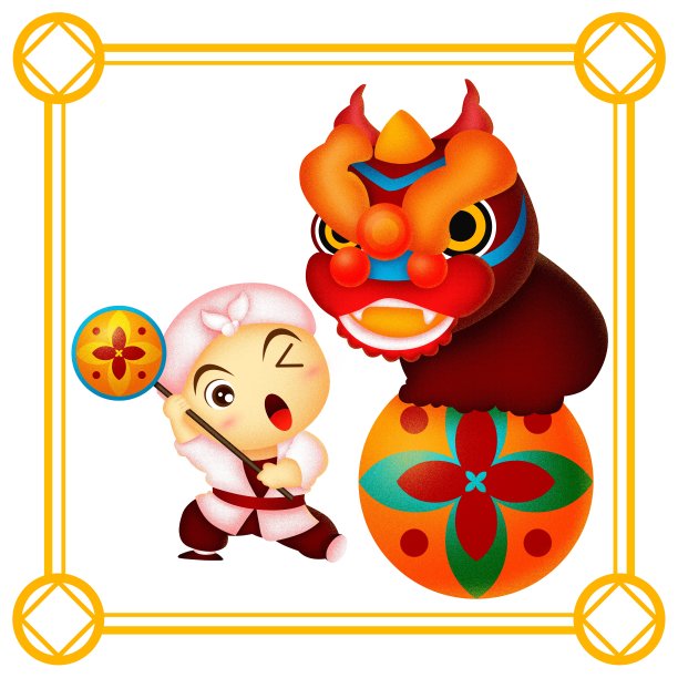 原创小孩舞狮卡通,插画图片下载