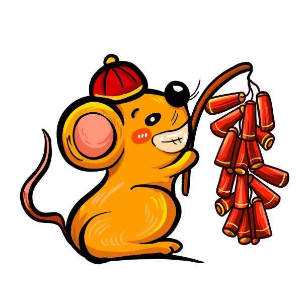 原创国潮老鼠放鞭图片下载