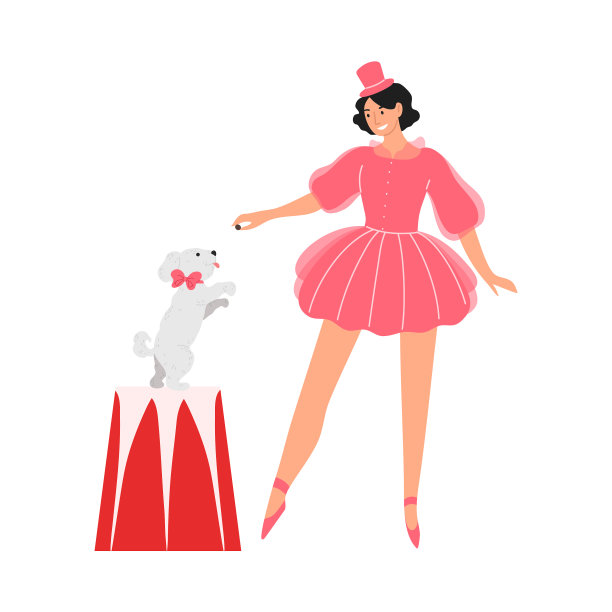 微笑的女孩表演者与小狗表演图片下载