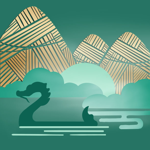 原创绿色背景龙舟粽子山图片下载