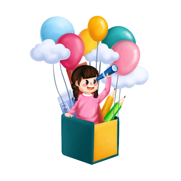 原创儿童节文具小女孩素材图片