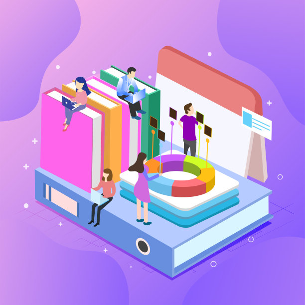 手绘25D蓝紫色书籍教育插画图片下载